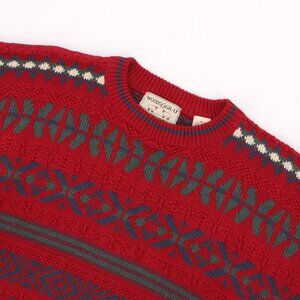 VINTAGE WOODS & GRAY Men's Fair Isle Geometric Crewneck Sweater Red Size XL